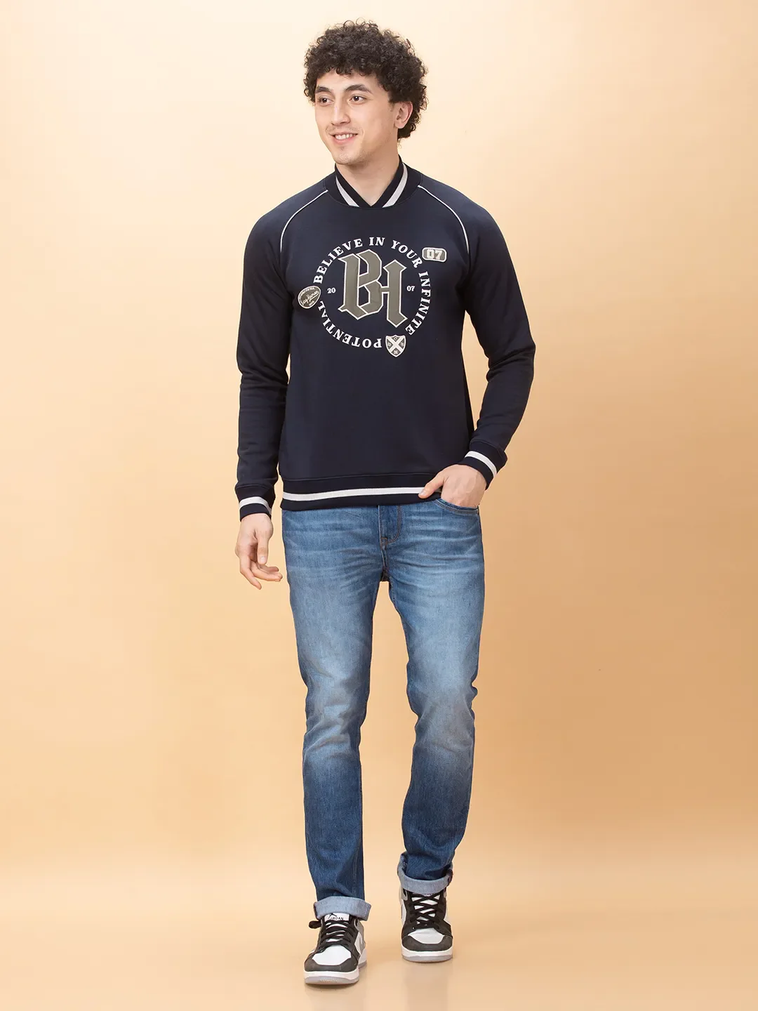 Navy Regular Fit High Neck Men's Sweatshirt by Being Human Clothing - Image 2