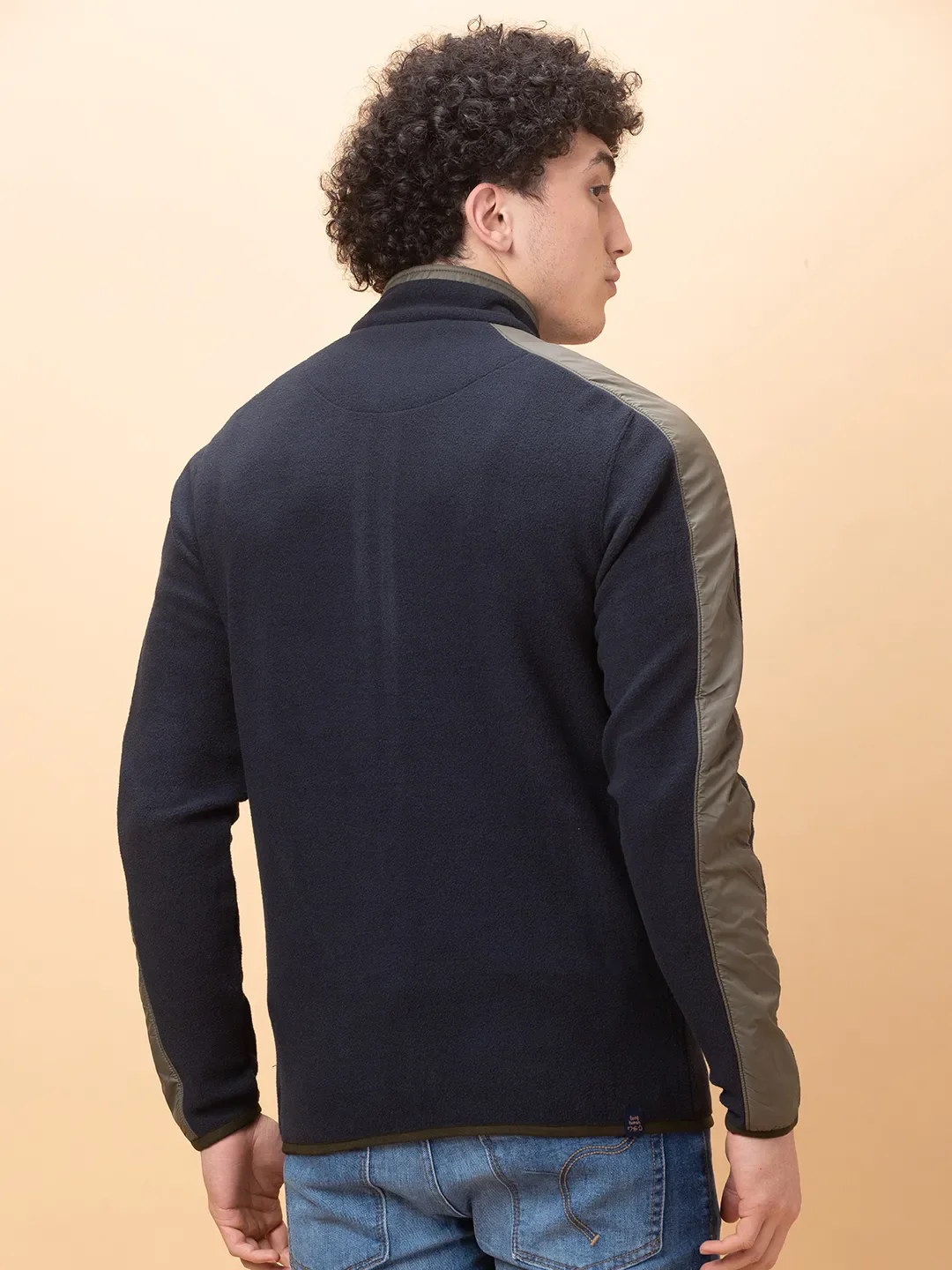 Blue Regular Fit High Neck Long Sleeves Men's Sweatshirt by Being Human Clothing - Image 3