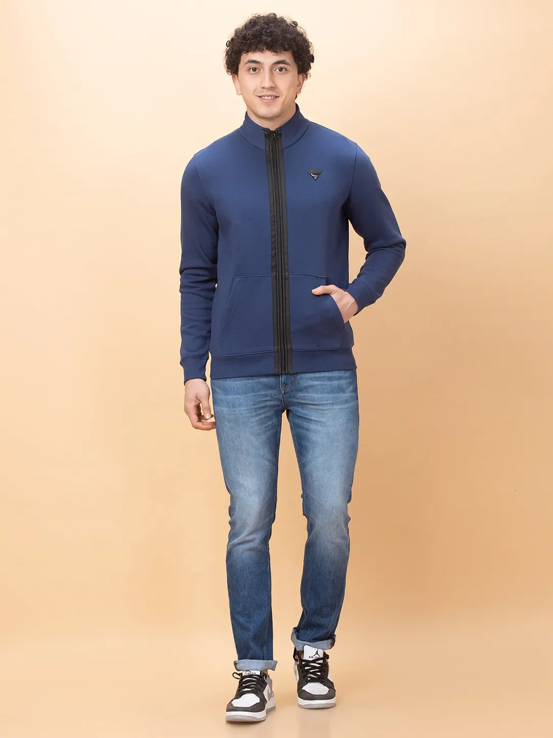 Navy Regular Fit High Neck Men's Sweatshirt by Being Human Clothing - Image 2