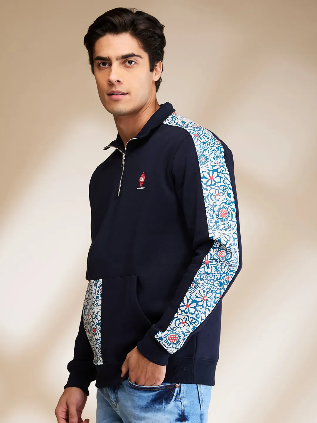 Navy Regular Fit High Neck Men's Sweatshirt by Being Human Clothing - Image 4