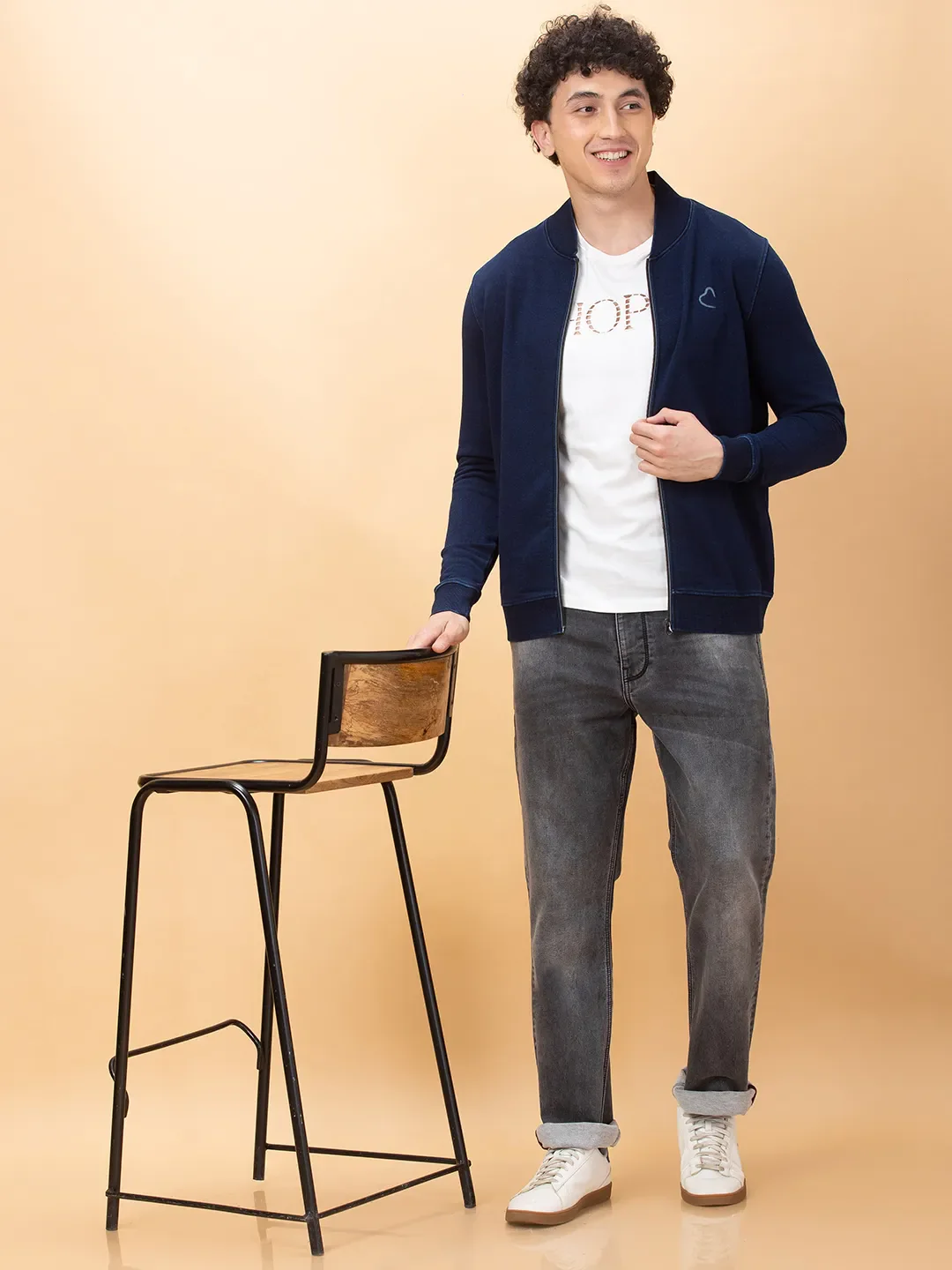 Navy Regular Fit Round Neck Men's Sweatshirt by Being Human Clothing - Image 6