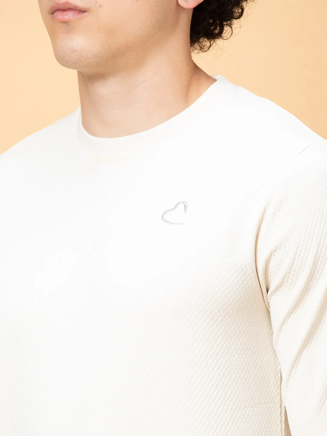 White Slim Straight Fit Round Neck Long Sleeves Men's Sweatshirt by Being Human Clothing - Image 5