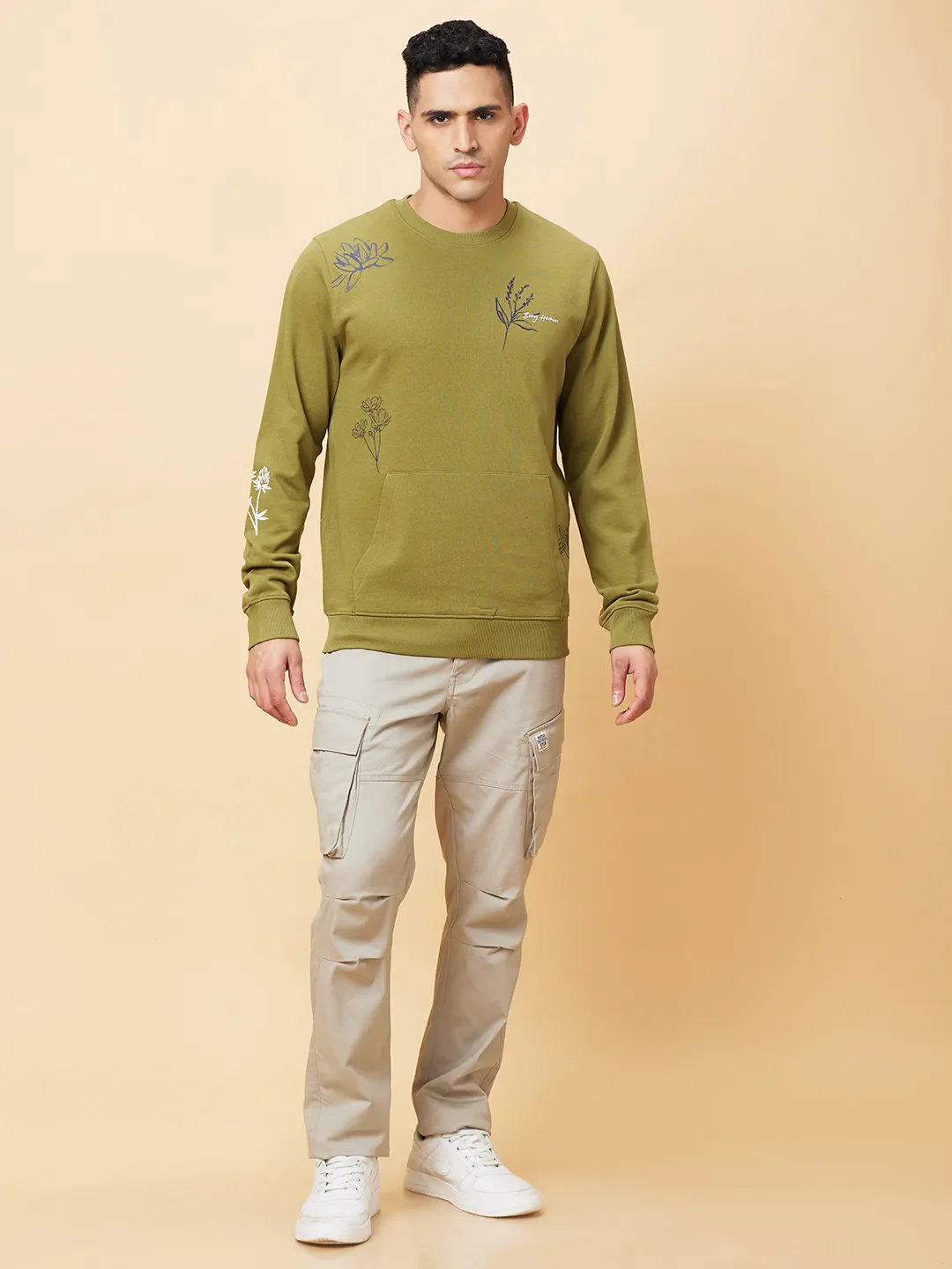 Olive Regular Fit Round Neck Long Sleeves Men's Sweatshirt by Being Human Clothing - Image 2