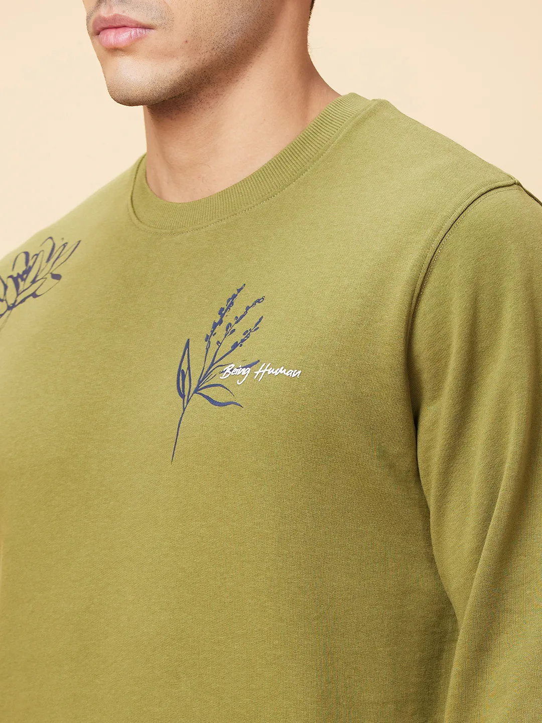 Olive Regular Fit Round Neck Long Sleeves Men's Sweatshirt by Being Human Clothing - Image 5