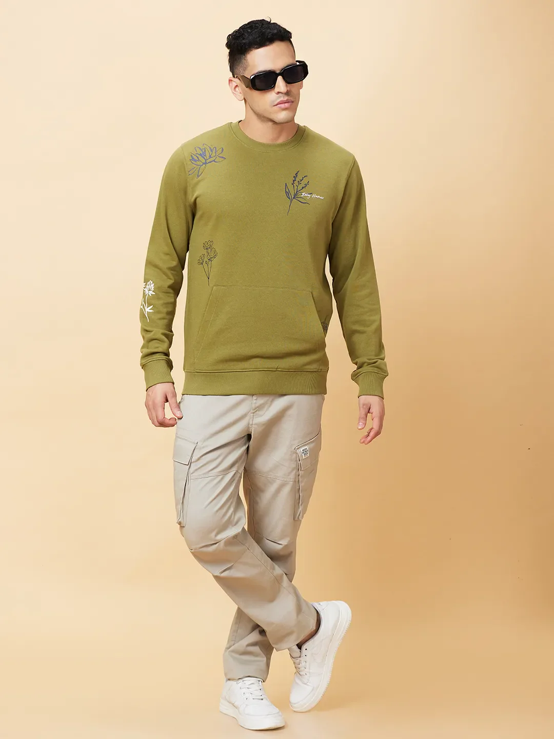 Olive Regular Fit Round Neck Long Sleeves Men's Sweatshirt by Being Human Clothing - Image 6