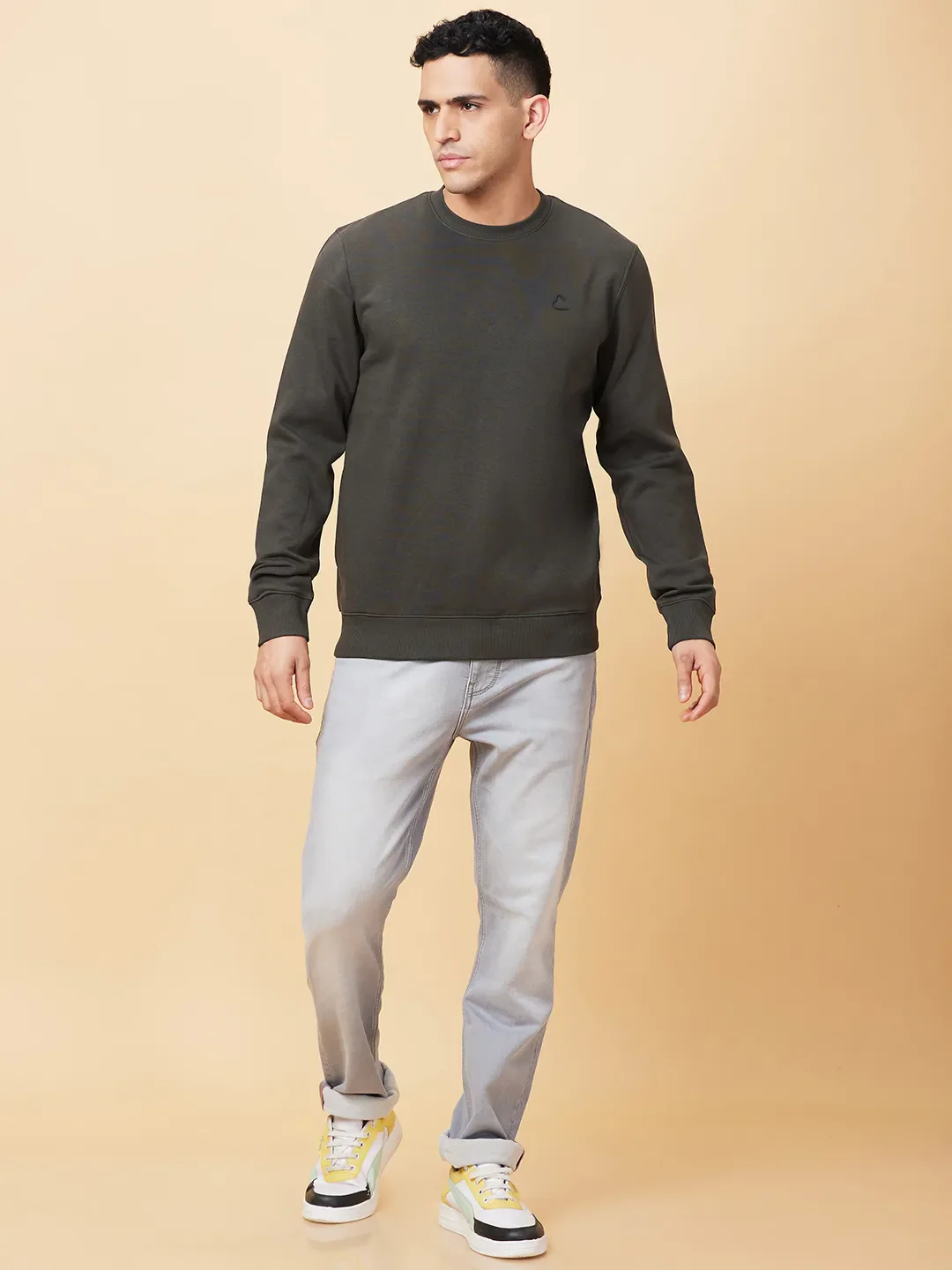 Olive Regular Fit Round Neck Men's Sweatshirt by Being Human Clothing - Image 2