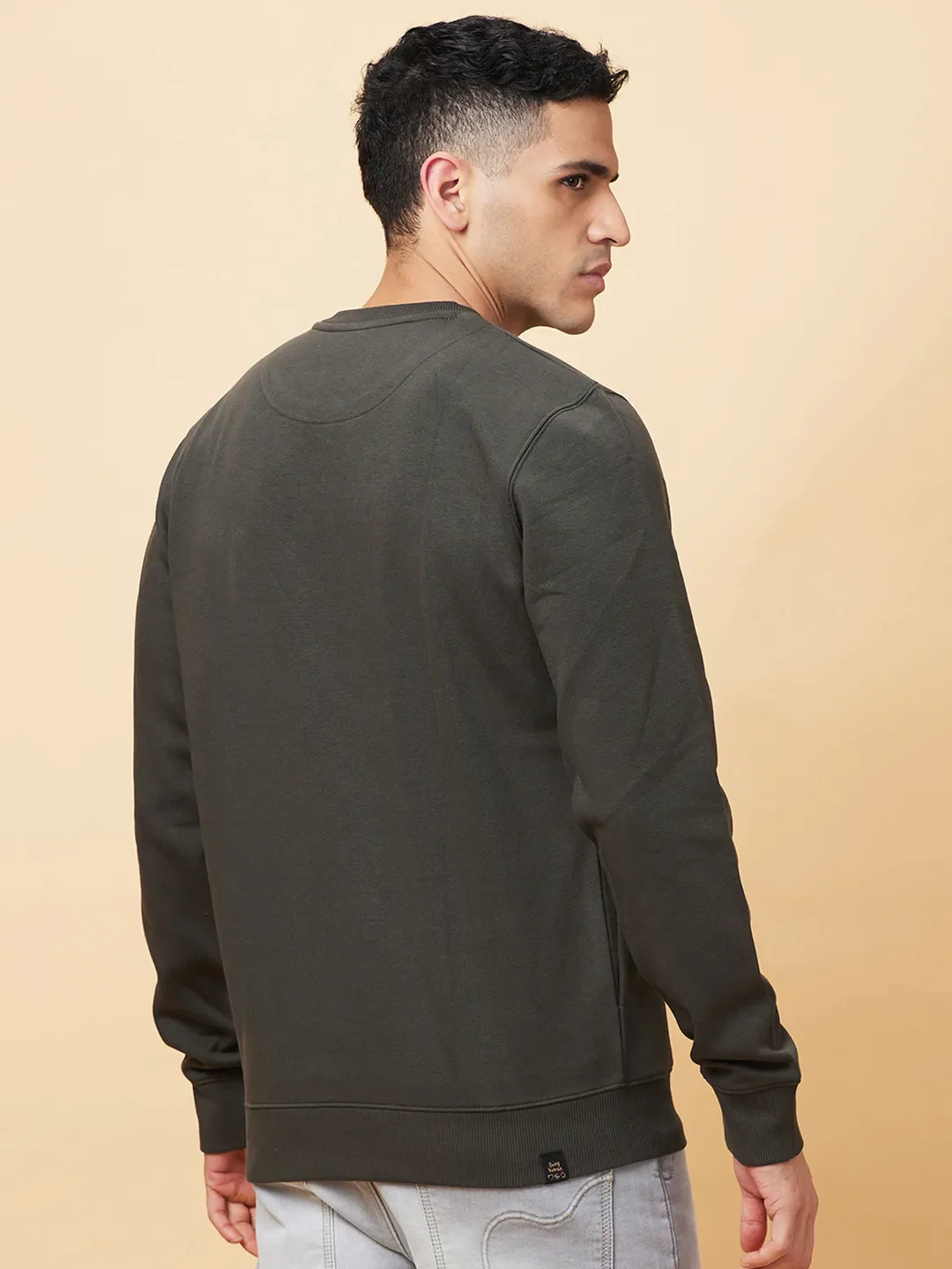 Olive Regular Fit Round Neck Men's Sweatshirt by Being Human Clothing - Image 3