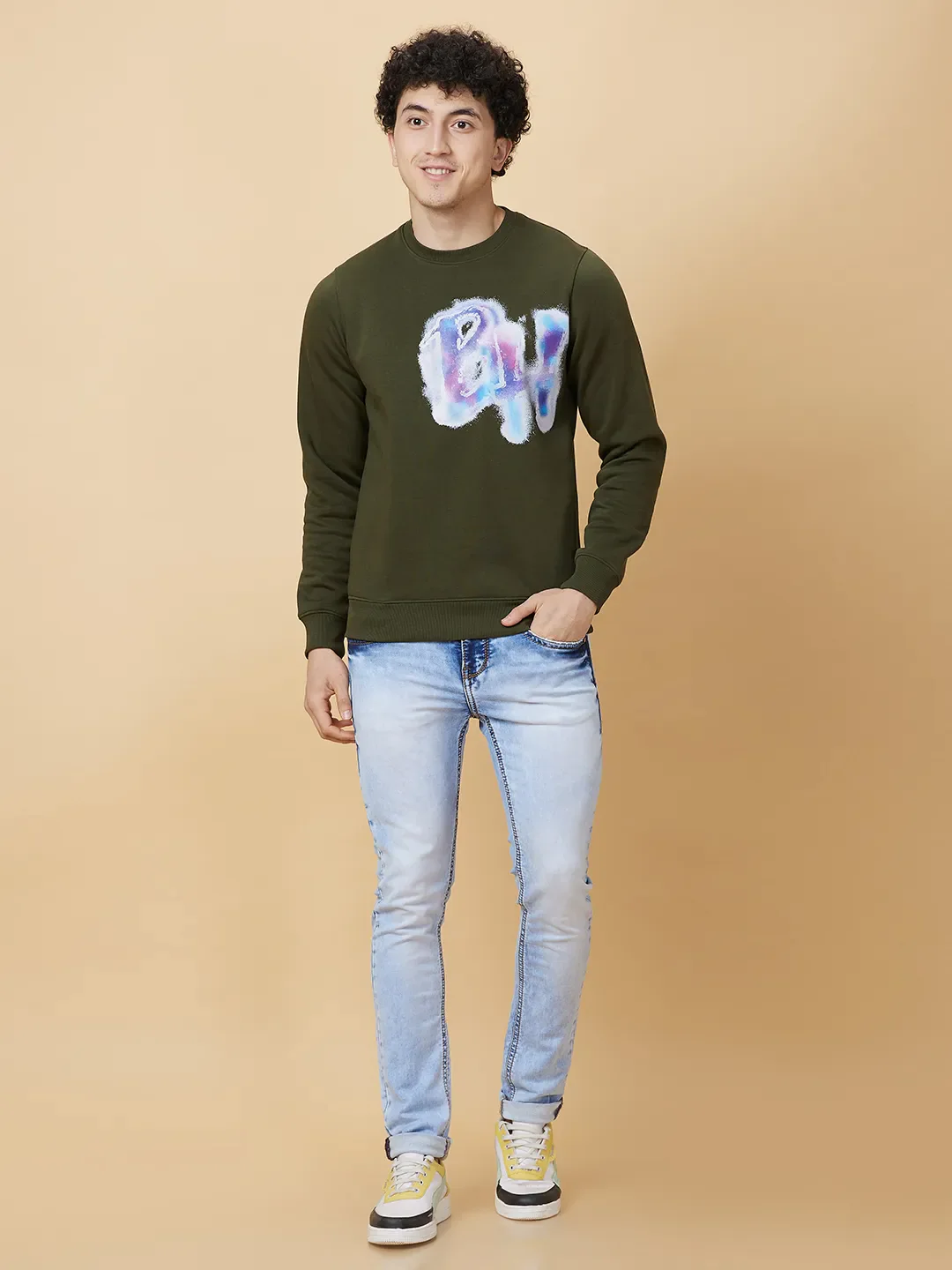 Olive Regular Fit Round Neck Men's Sweatshirt by Being Human Clothing - Image 2