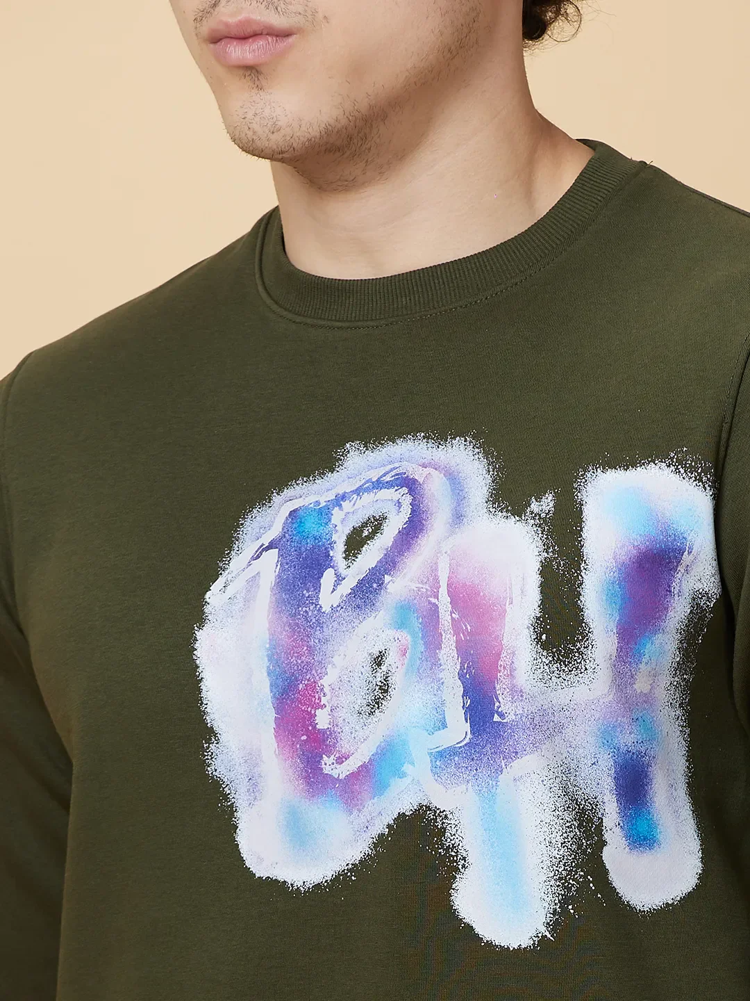 Olive Regular Fit Round Neck Men's Sweatshirt by Being Human Clothing - Image 5