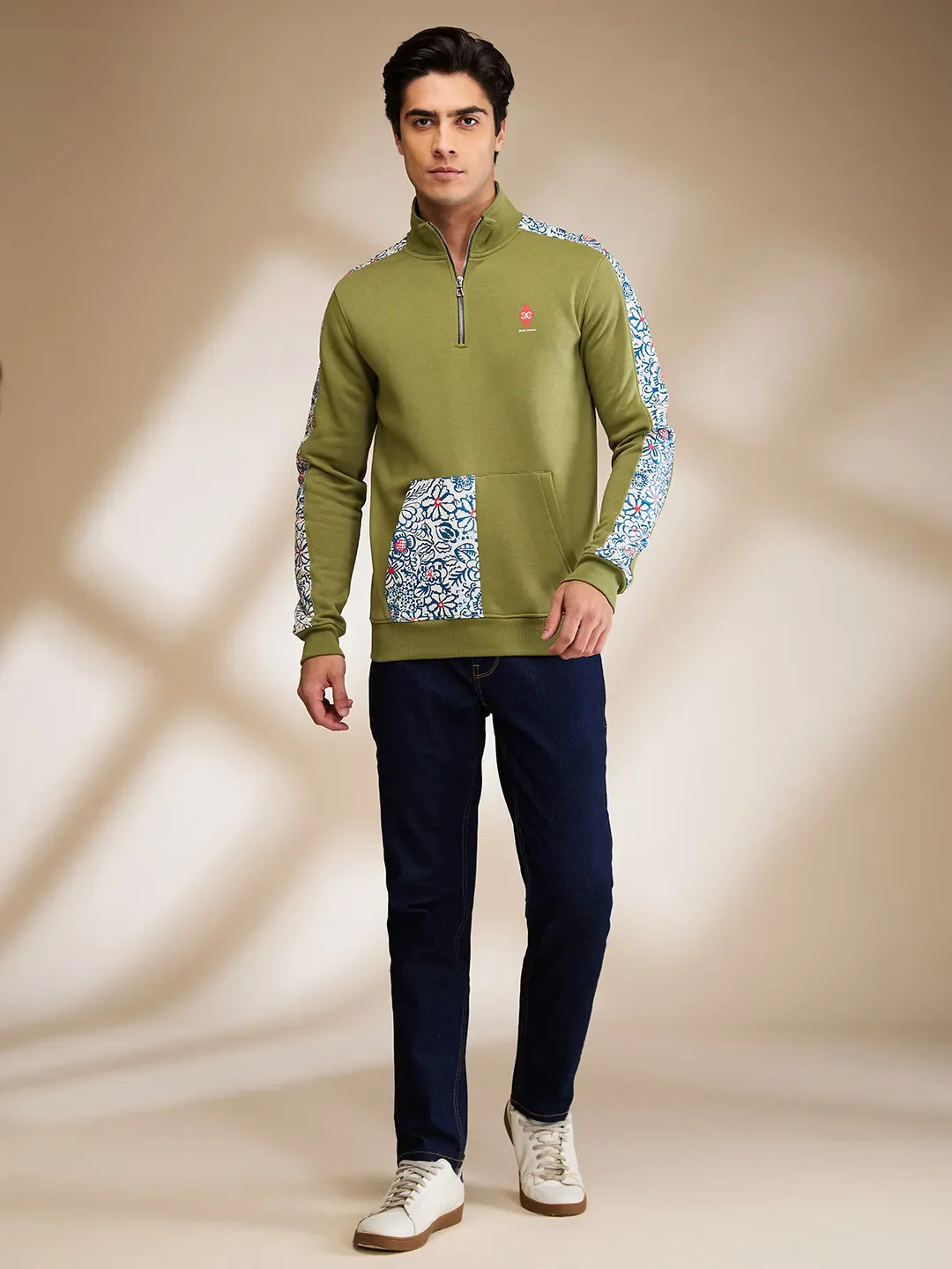 Olive Regular Fit High Neck Men's Sweatshirt by Being Human Clothing - Image 2
