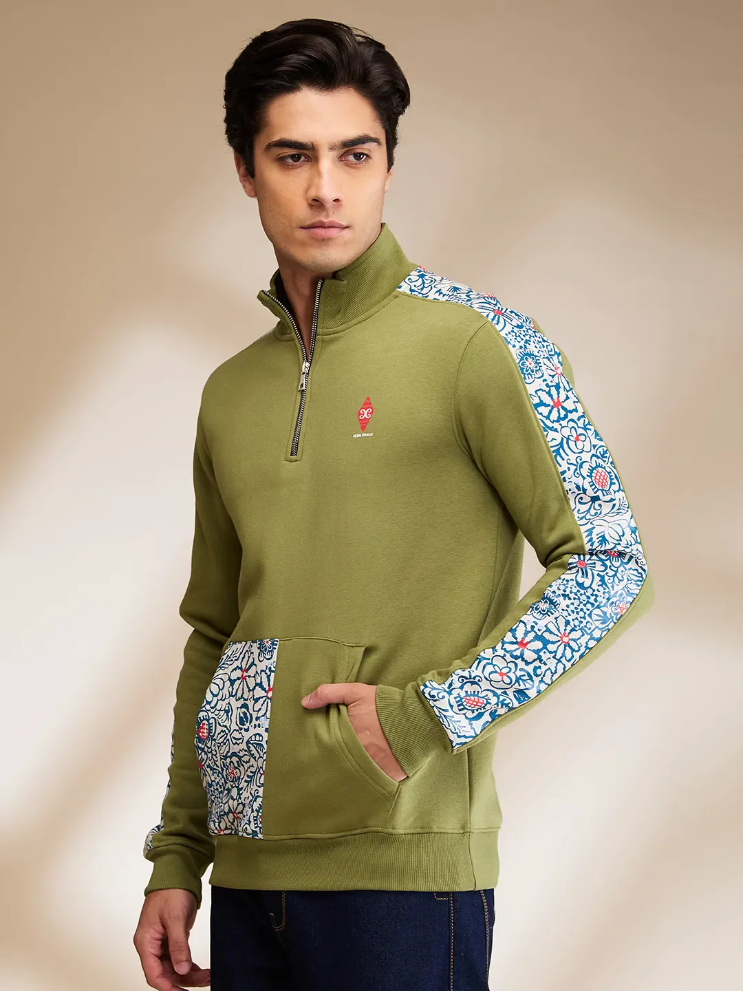 Olive Regular Fit High Neck Men's Sweatshirt by Being Human Clothing - Image 4