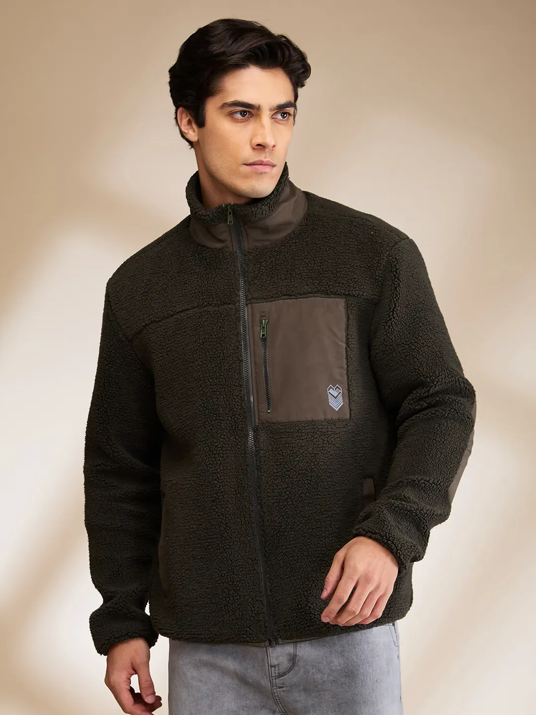 Olive Regular Fit High Neck Men's Sweatshirt by Being Human Clothing