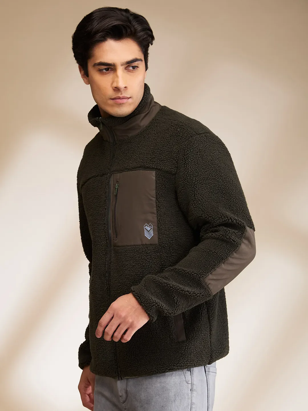 Olive Regular Fit High Neck Men's Sweatshirt by Being Human Clothing - Image 4