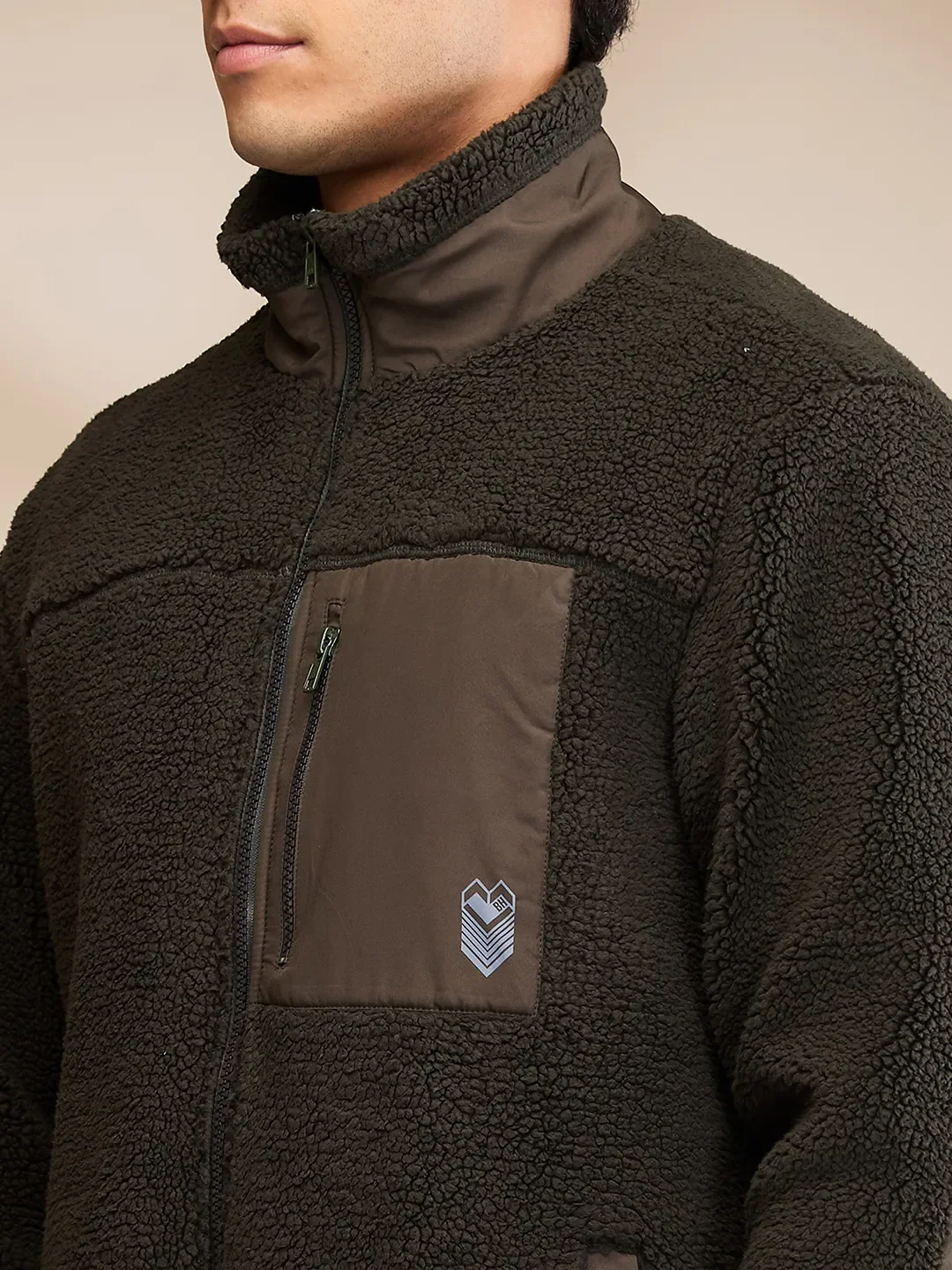 Olive Regular Fit High Neck Men's Sweatshirt by Being Human Clothing - Image 5