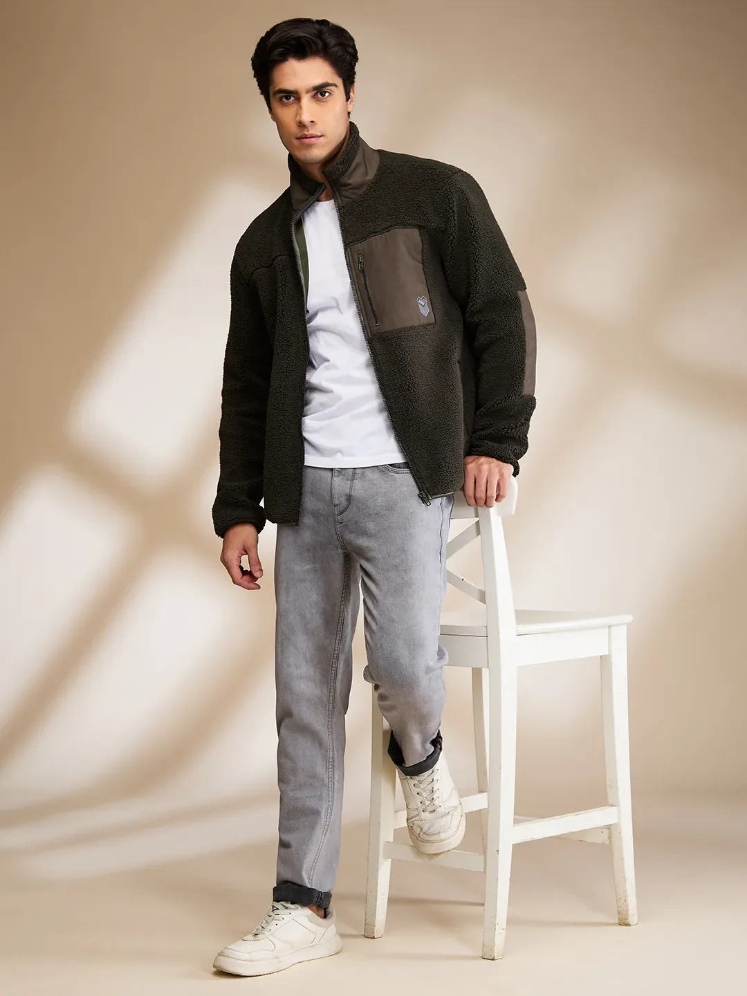 Olive Regular Fit High Neck Men's Sweatshirt by Being Human Clothing - Image 6