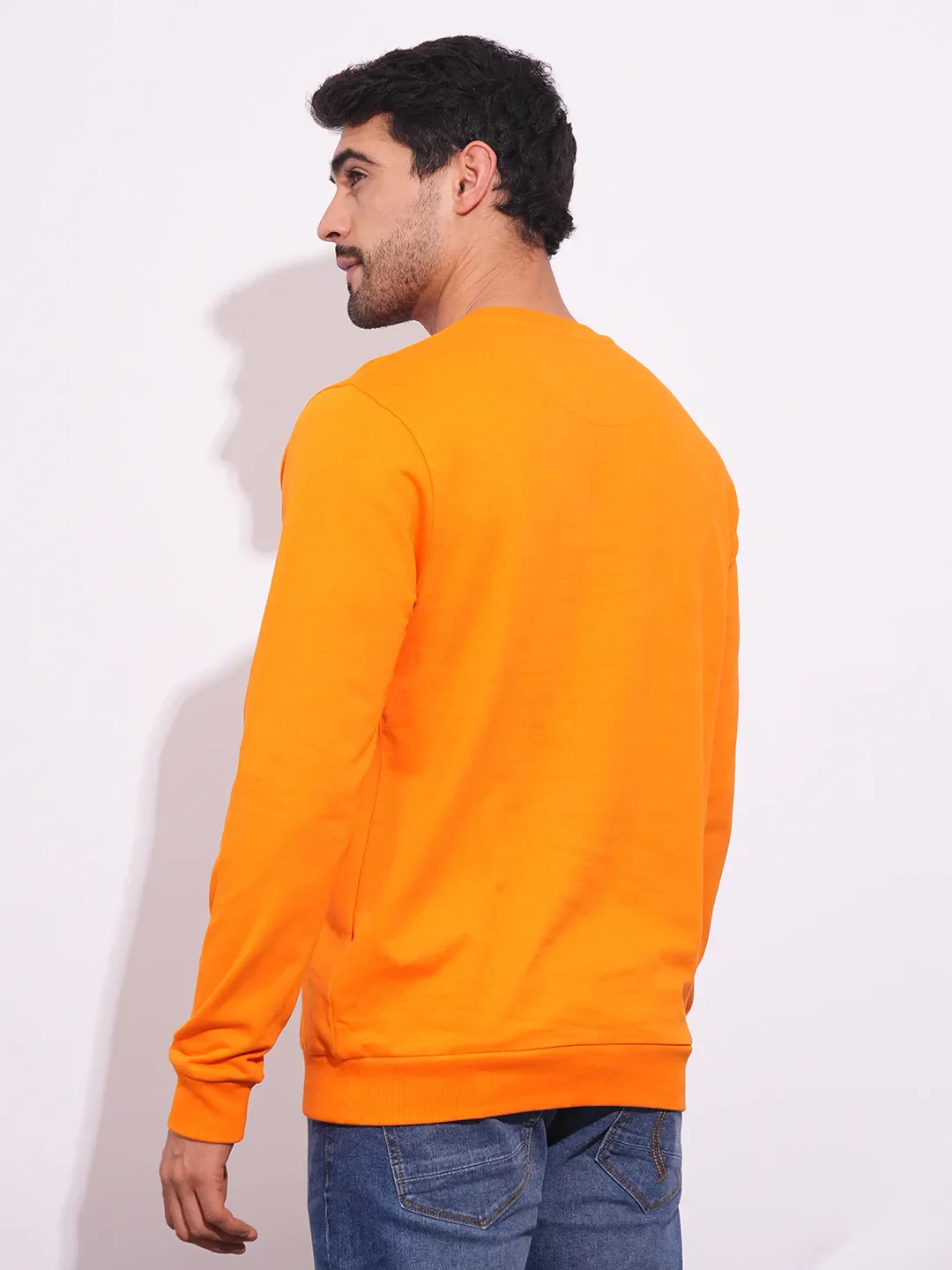Orange Regular Fit Round Neck Long Sleeves Men's Sweatshirt by Being Human Clothing - Image 3
