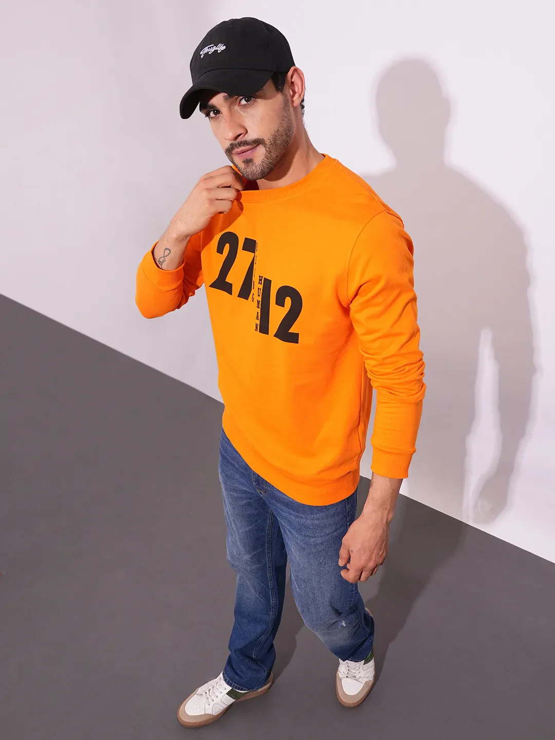 Orange Regular Fit Round Neck Long Sleeves Men's Sweatshirt by Being Human Clothing - Image 4