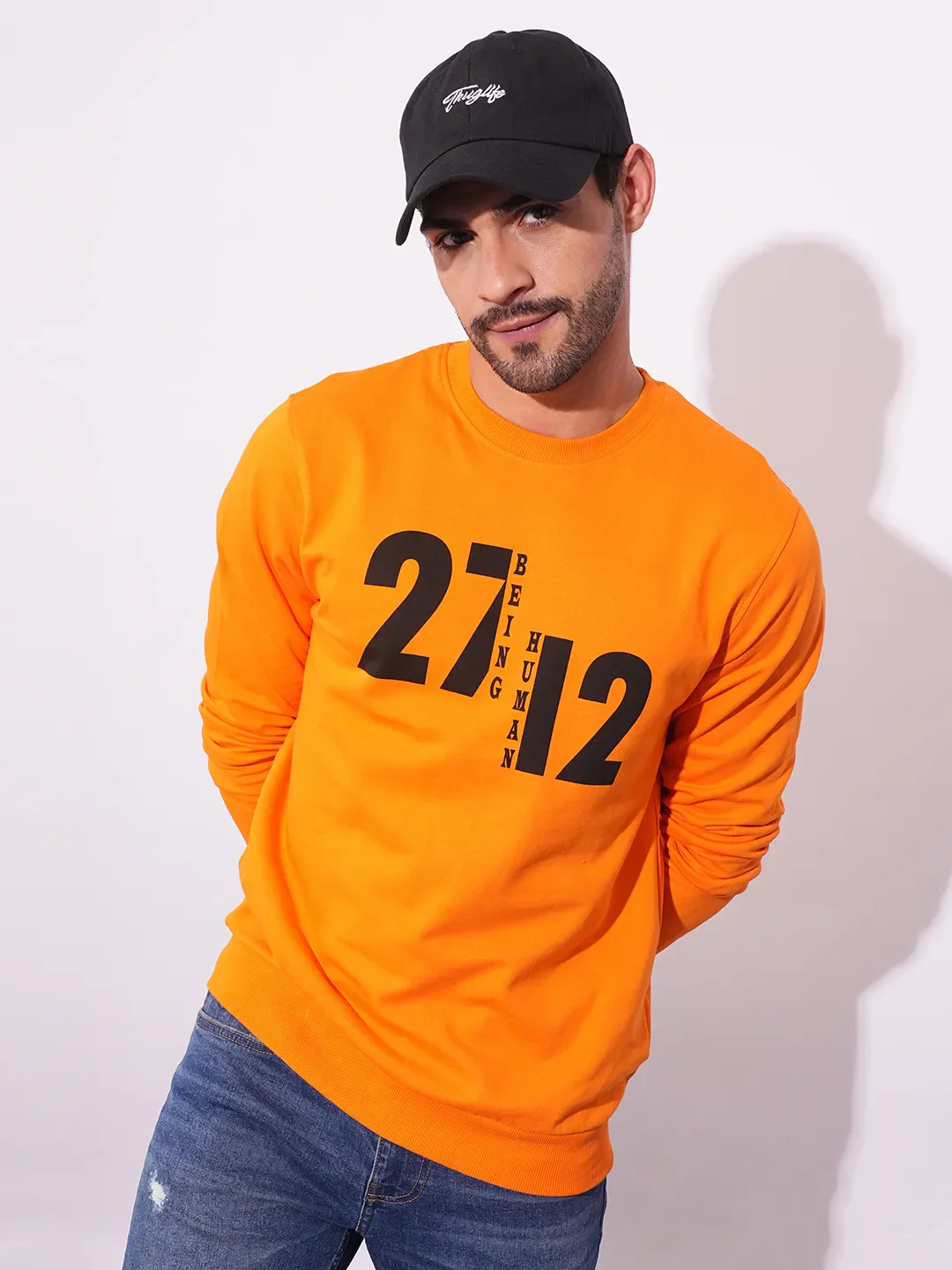 Orange Regular Fit Round Neck Long Sleeves Men's Sweatshirt by Being Human Clothing - Image 6