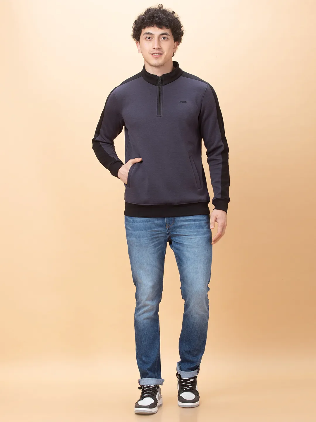Purple Regular Fit High Neck Long Sleeves Men's Sweatshirt by Being Human Clothing - Image 2