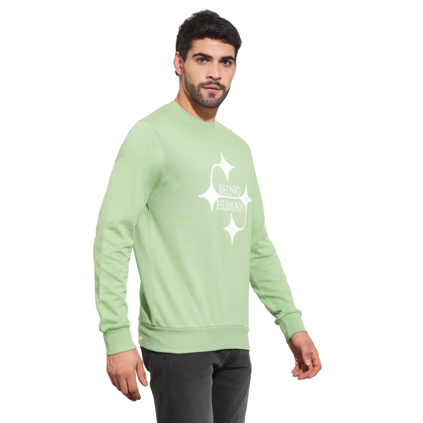 Sage Green Regular Fit Round Neck Men's Sweatshirt by Being Human Clothing - Image 6