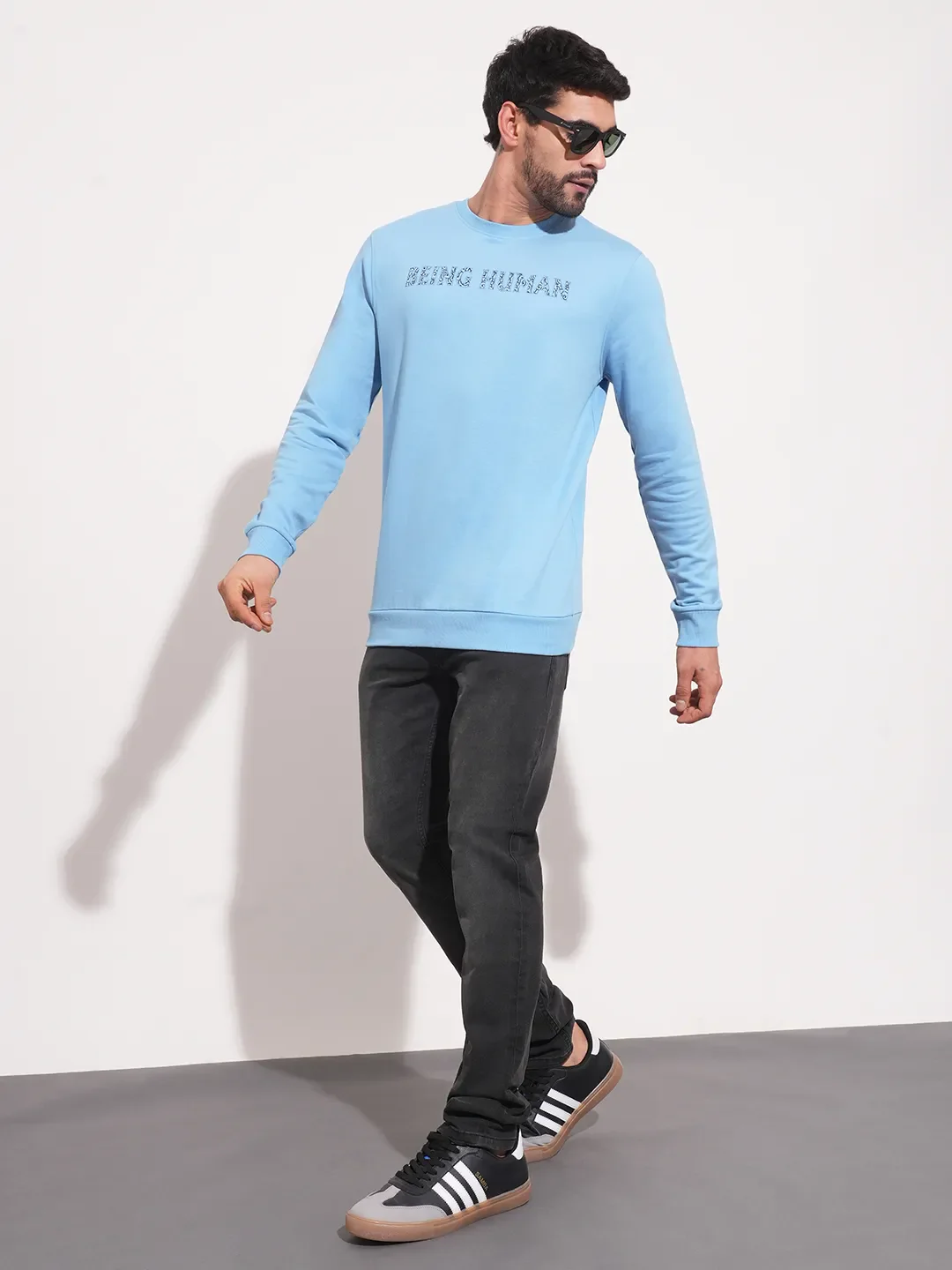 Blue Regular Fit Round Neck Long Sleeves Men's Sweatshirt by Being Human Clothing - Image 2