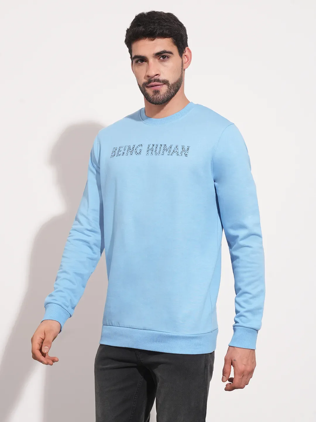Blue Regular Fit Round Neck Long Sleeves Men's Sweatshirt by Being Human Clothing - Image 4