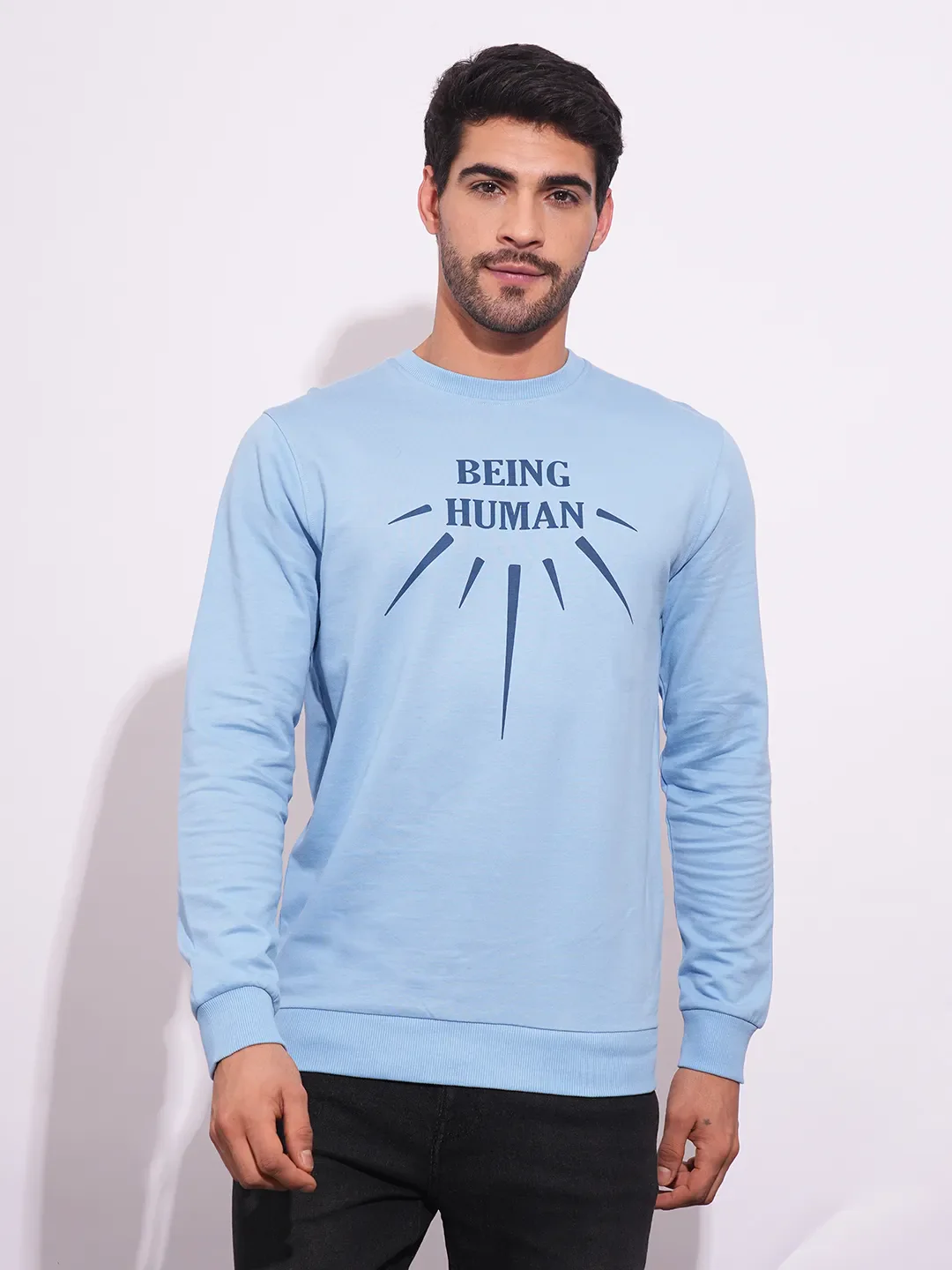 Blue Regular Fit Round Neck Long Sleeves Men's Sweatshirt by Being Human Clothing - Image 2