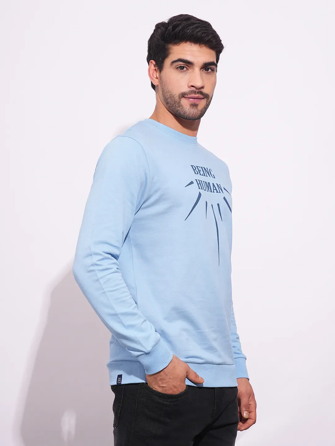 Blue Regular Fit Round Neck Long Sleeves Men's Sweatshirt by Being Human Clothing - Image 3