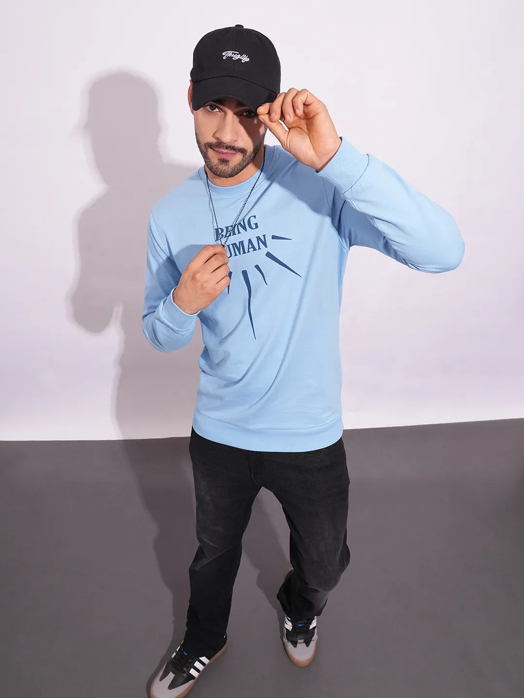 Blue Regular Fit Round Neck Long Sleeves Men's Sweatshirt by Being Human Clothing - Image 4