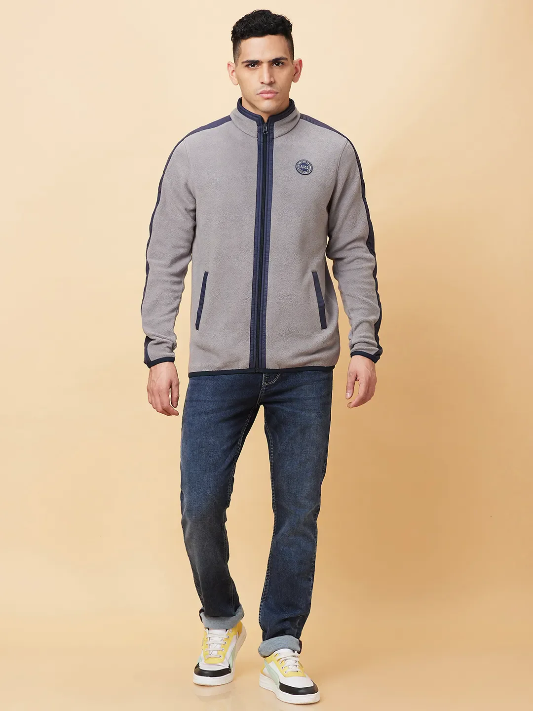 Grey Regular Fit High Neck Men's Sweatshirt by Being Human Clothing - Image 2