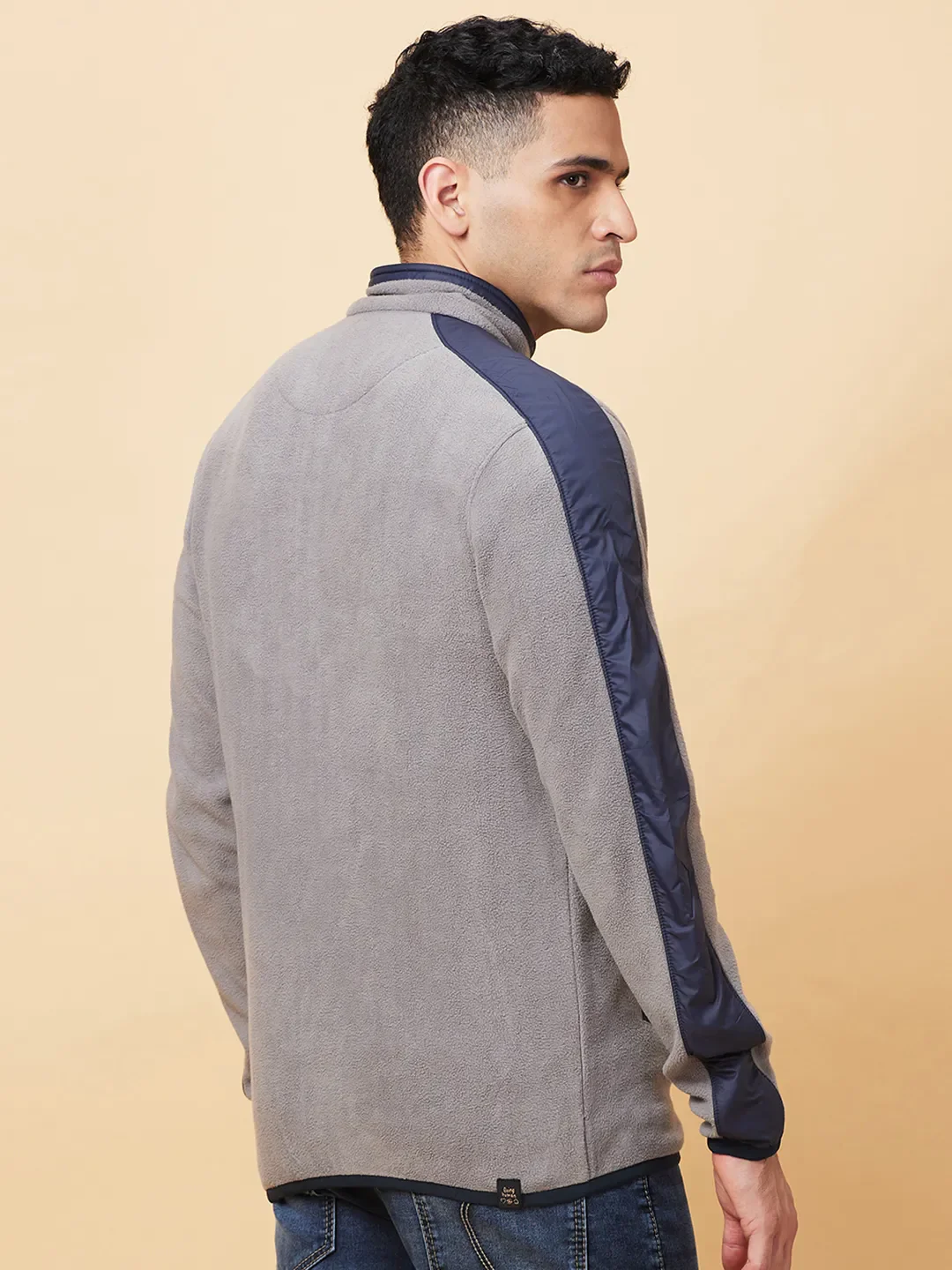 Grey Regular Fit High Neck Men's Sweatshirt by Being Human Clothing - Image 3
