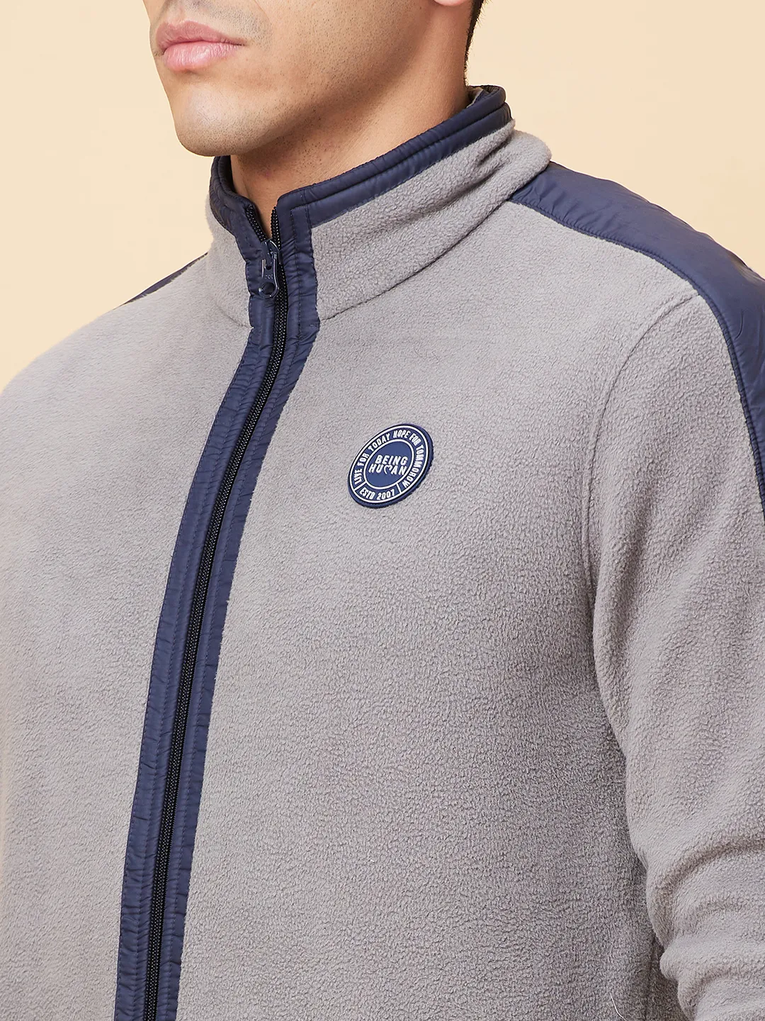 Grey Regular Fit High Neck Men's Sweatshirt by Being Human Clothing - Image 5
