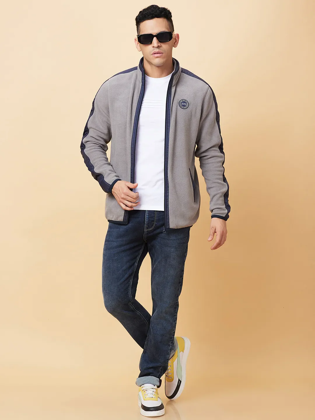 Grey Regular Fit High Neck Men's Sweatshirt by Being Human Clothing - Image 6
