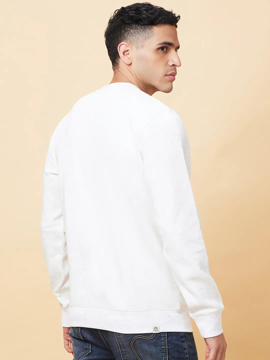 White Regular Fit Round Neck Men's Sweatshirt by Being Human Clothing - Image 3