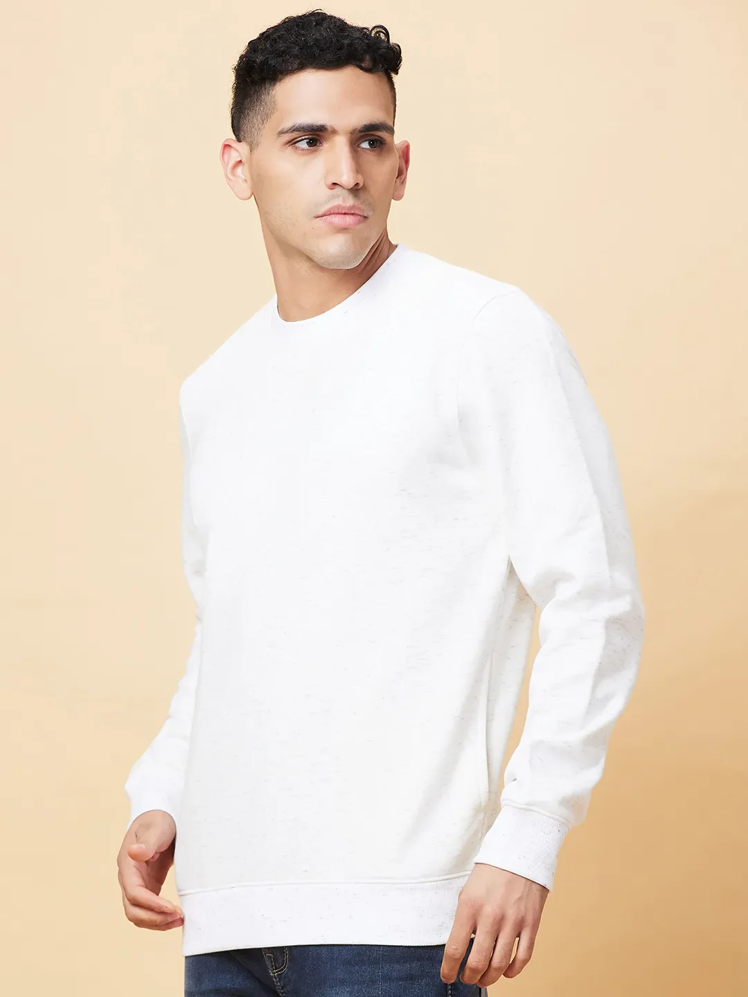 White Regular Fit Round Neck Men's Sweatshirt by Being Human Clothing - Image 4