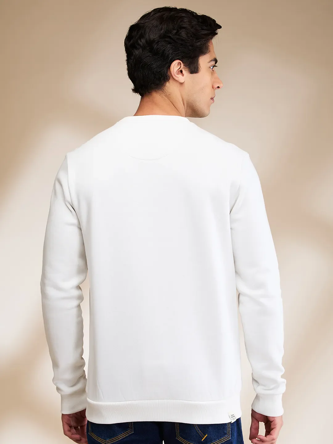 White Regular Fit Round Neck Men's Sweatshirt by Being Human Clothing - Image 3