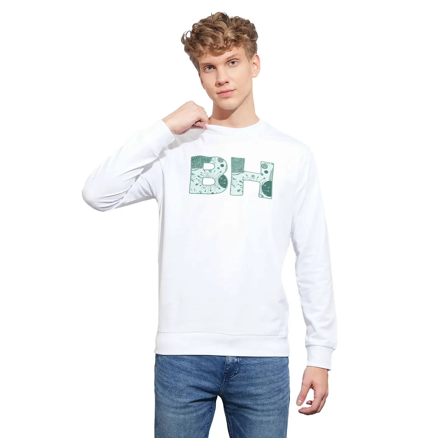 White Regular Fit Round Neck Long Sleeves Men's Sweatshirt by Being Human Clothing