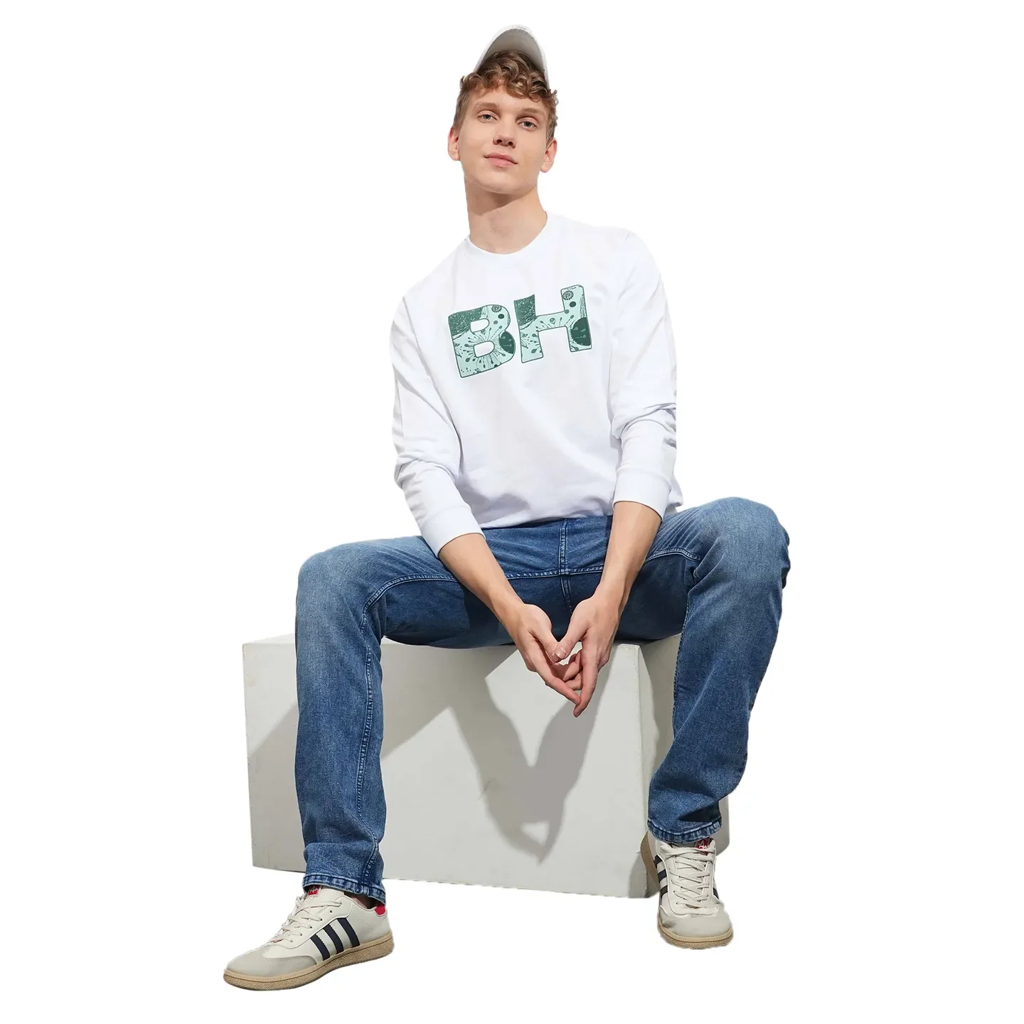 White Regular Fit Round Neck Long Sleeves Men's Sweatshirt by Being Human Clothing - Image 4