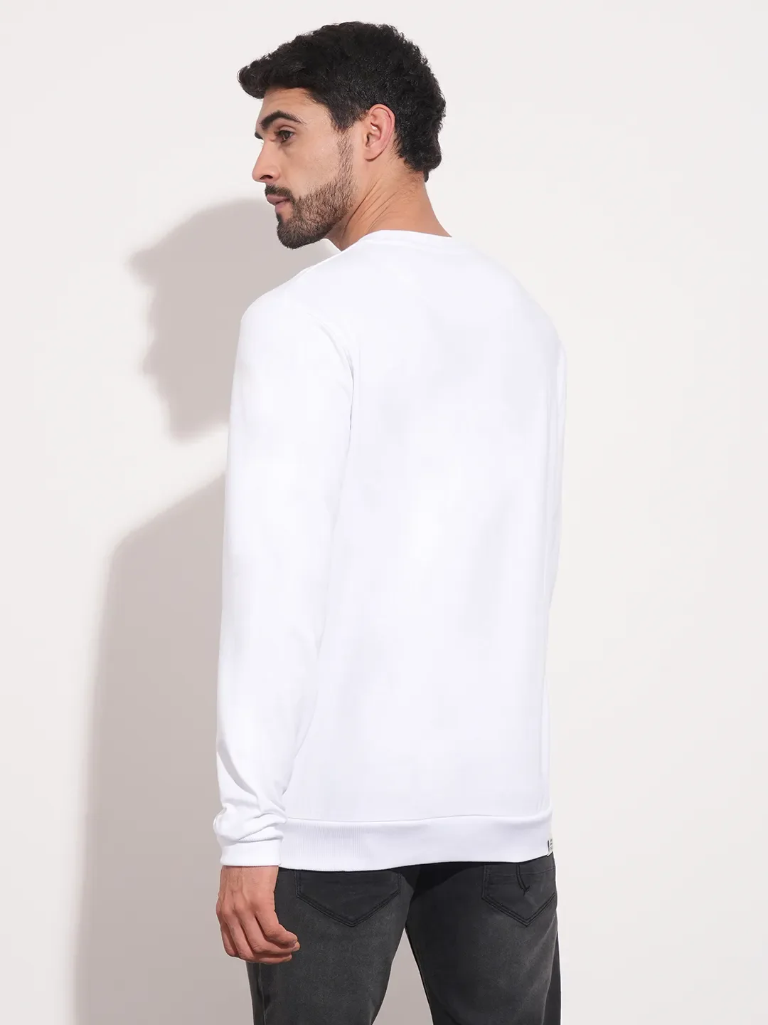 White Regular Fit Round Neck Long Sleeves Men's Sweatshirt by Being Human Clothing - Image 3