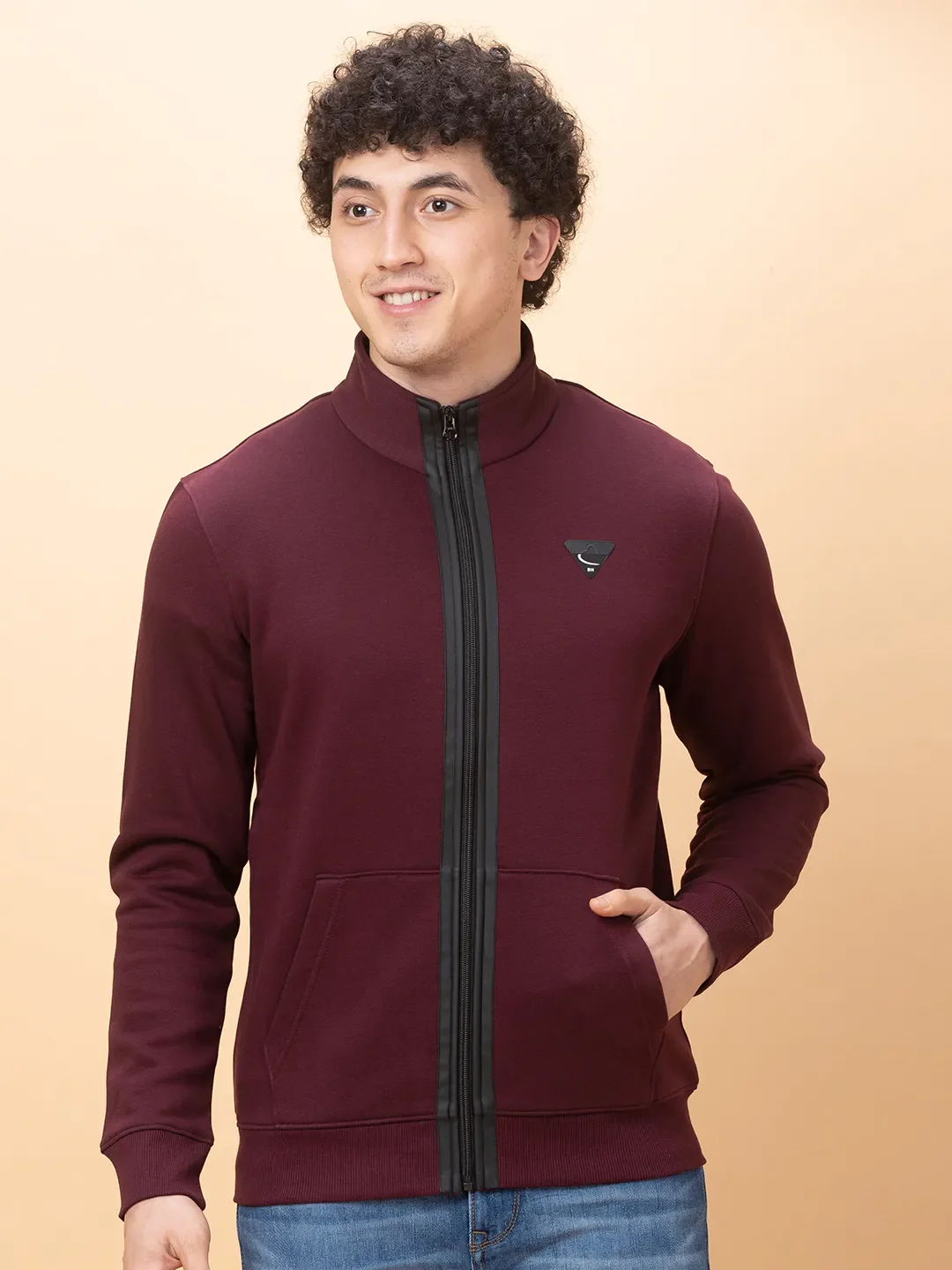 Red Regular Fit High Neck Long Sleeves Men's Sweatshirt by Being Human Clothing