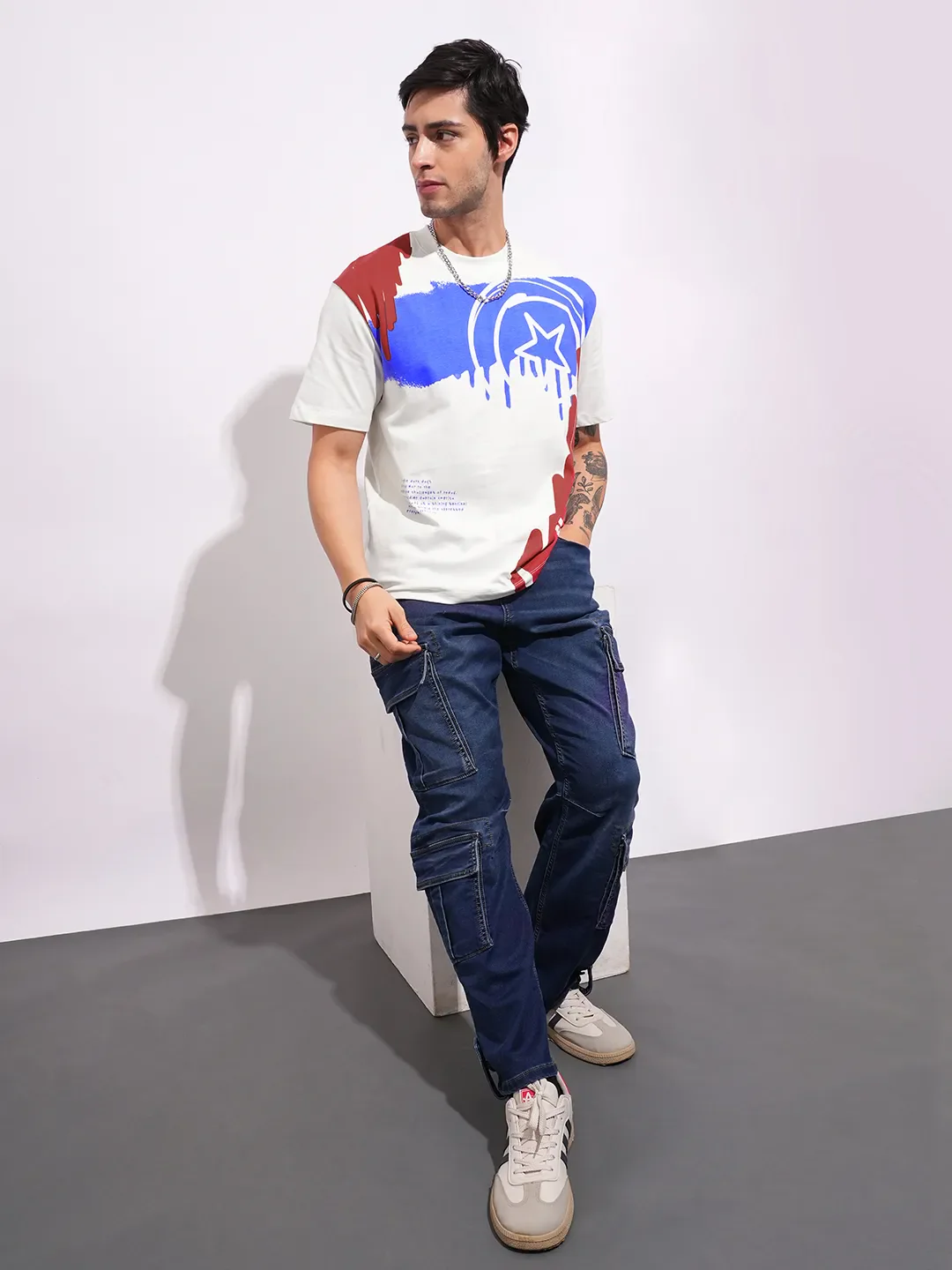 Captain America Ecru Easy Fit Round Neck Men's T-Shirt by Being Human Clothing - Image 4