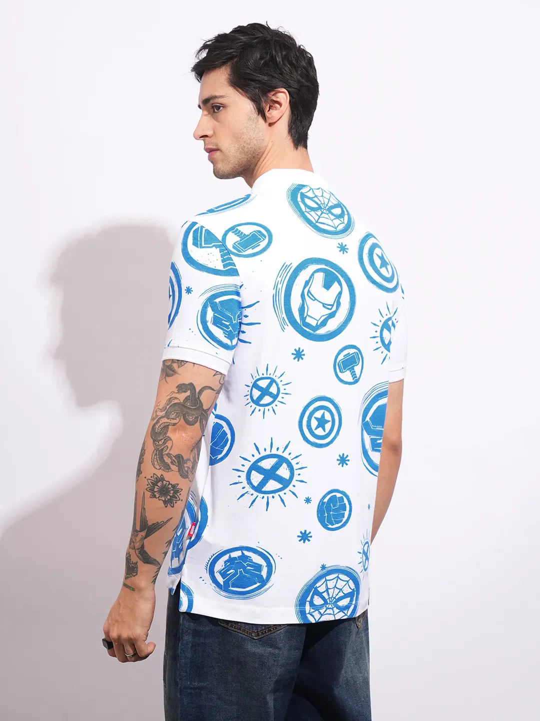 Avengers White Regular Collar Men's Polo Neck by Being Human Clothing - Image 3