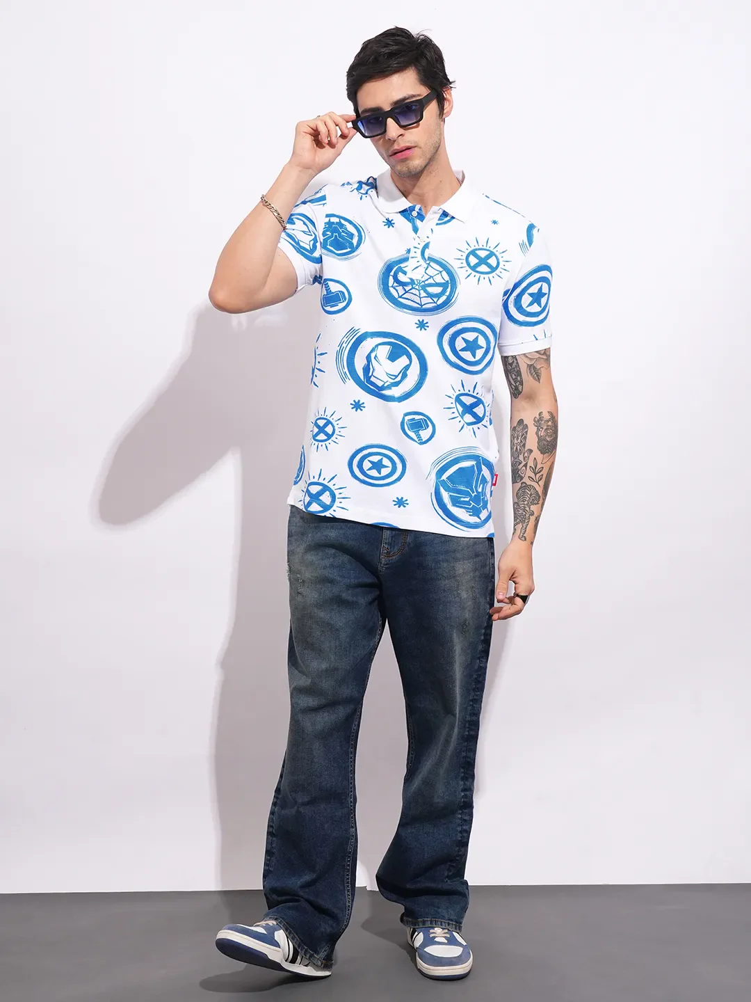 Avengers White Regular Collar Men's Polo Neck by Being Human Clothing - Image 4