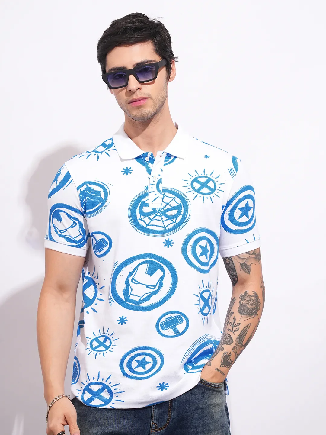 Avengers White Regular Collar Men's Polo Neck by Being Human Clothing - Image 6