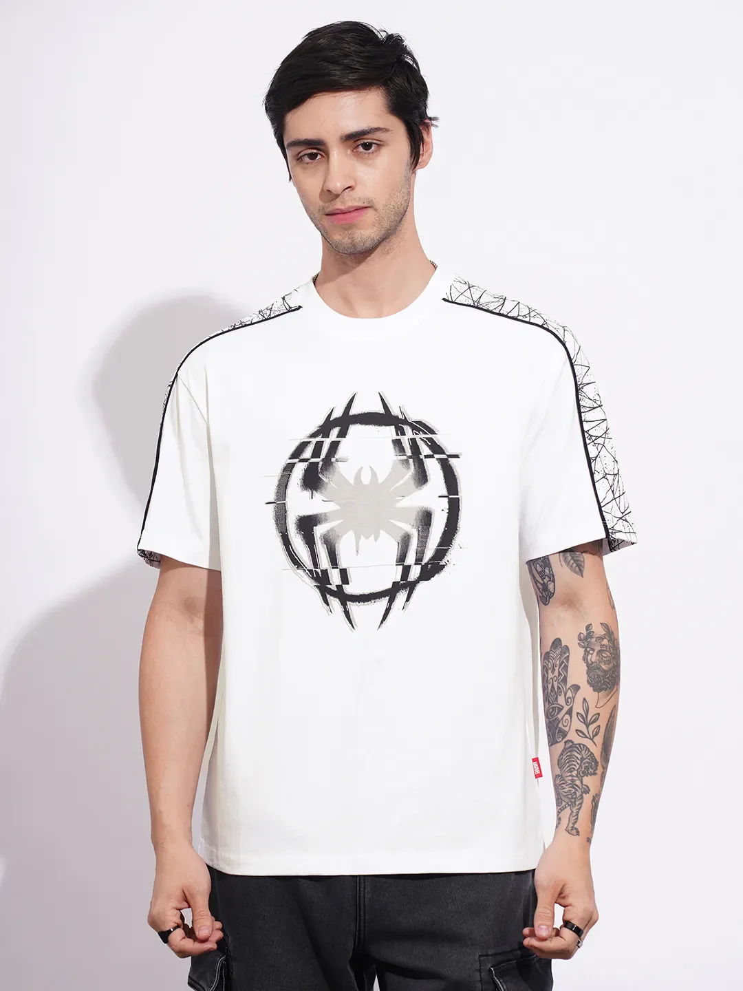 Spiderman White Easy Fit Round Neck Men's T-Shirt by Being Human Clothing