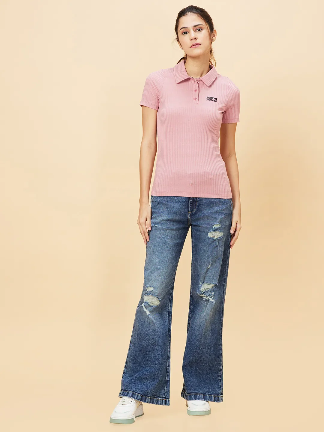 Pink Slim Fit Women's Cotton T-Shirt By Being Human Clothing - Image 6