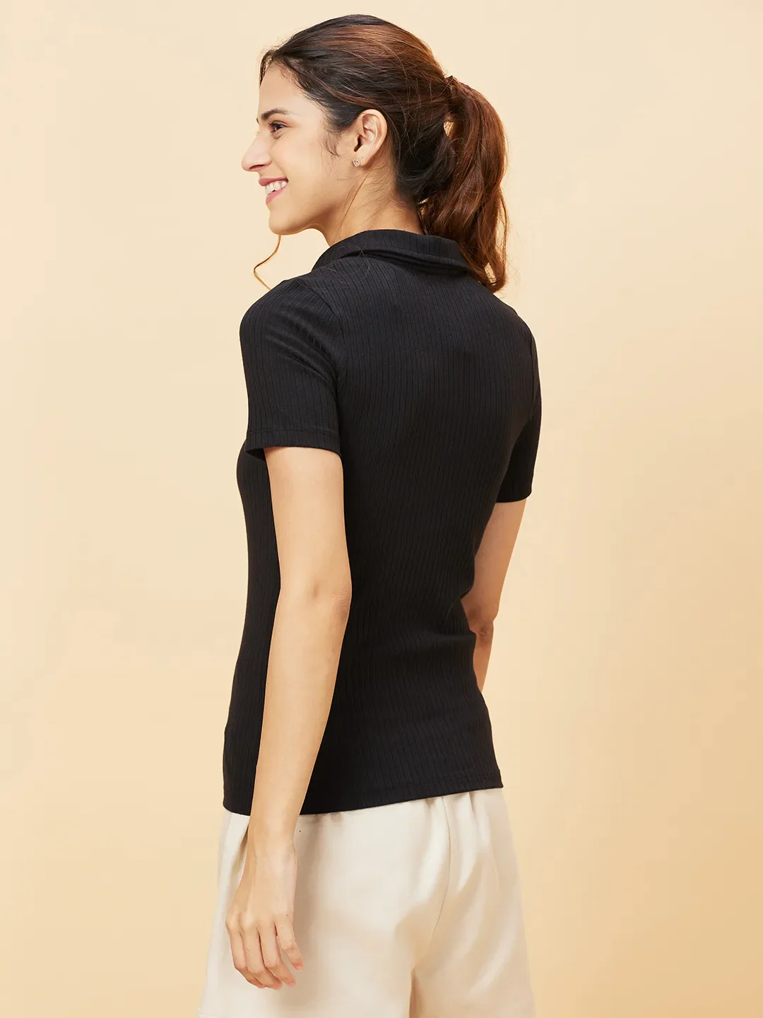 Black Slim Fit Women's Cotton T-Shirt By Being Human Clothing - Image 4