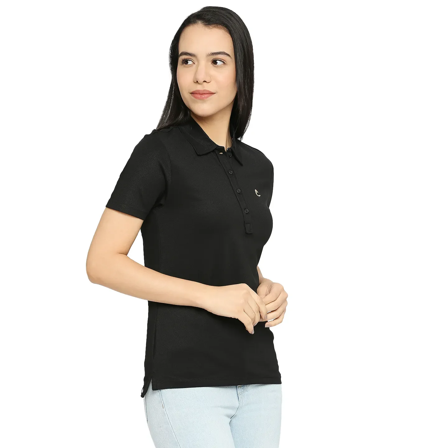 Black Semi Fit Polo Collar Short Sleeves Cotton Women's T-Shirt by Being Human Clothing - Image 3