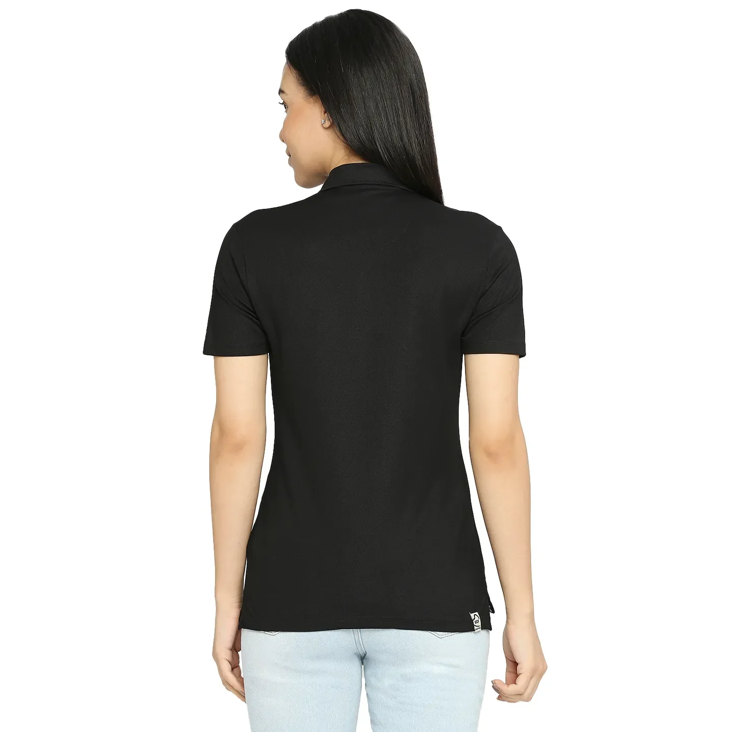 Black Semi Fit Polo Collar Short Sleeves Cotton Women's T-Shirt by Being Human Clothing - Image 4