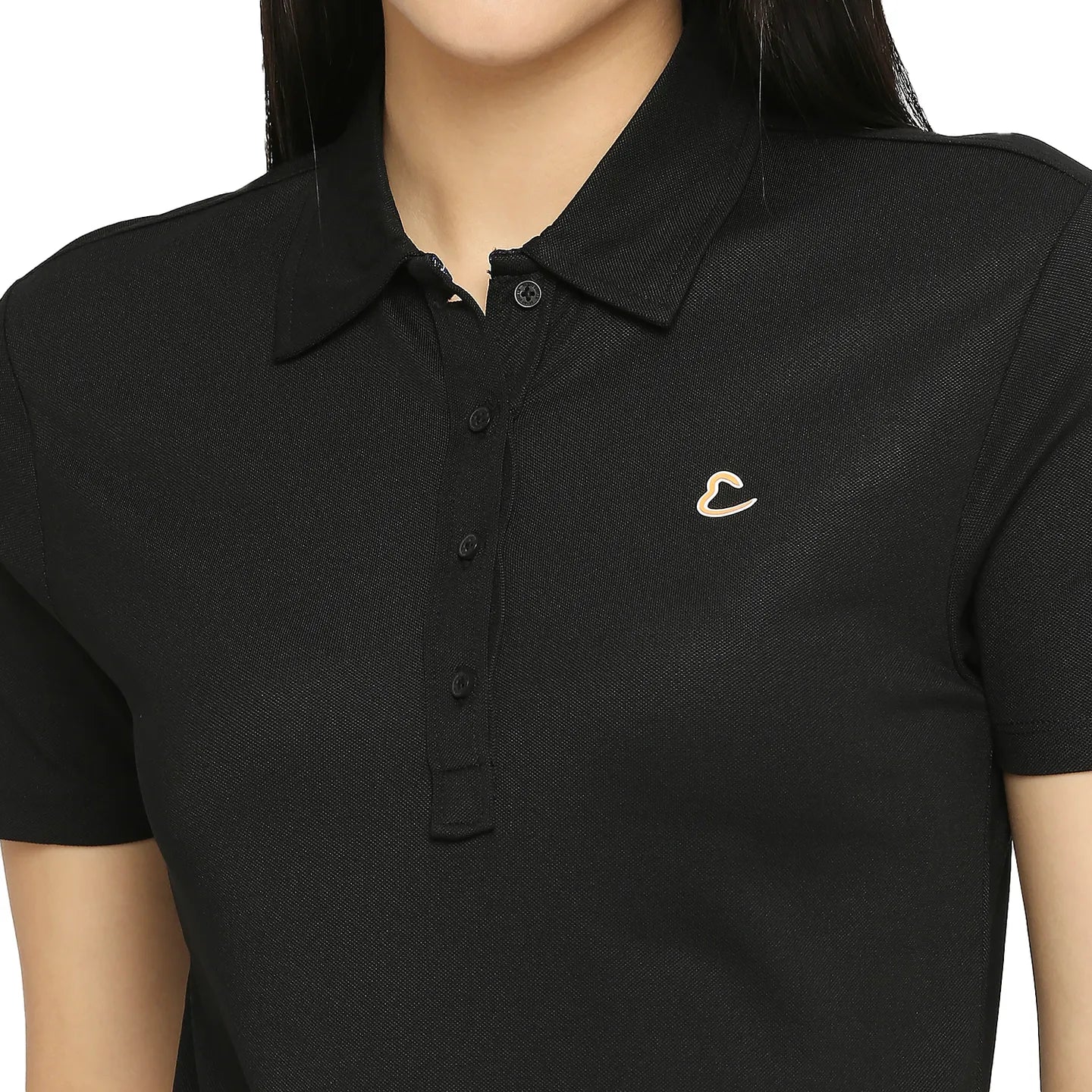 Black Semi Fit Polo Collar Short Sleeves Cotton Women's T-Shirt by Being Human Clothing - Image 5